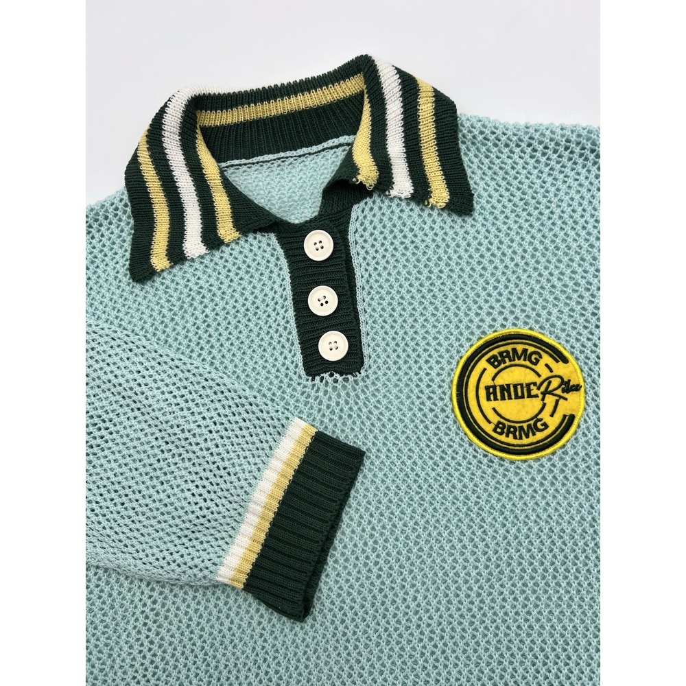 Andreilee Men's Full Knitted Polo XXL Logo Embroidred Short Sleeve Acrylic‎ BRMG